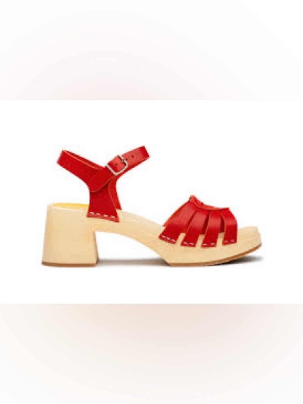 Rare Red Swedish Hasbeens Sandal Clogs Heart Medallion Size 37